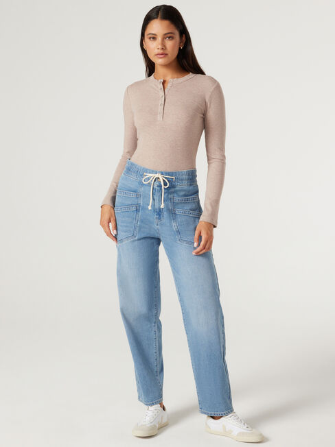 J-Luxe Henley Top, Taupe, hi-res