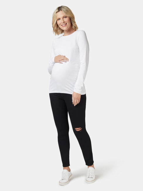 Natalie Maternity Long Sleeve Top, White, hi-res