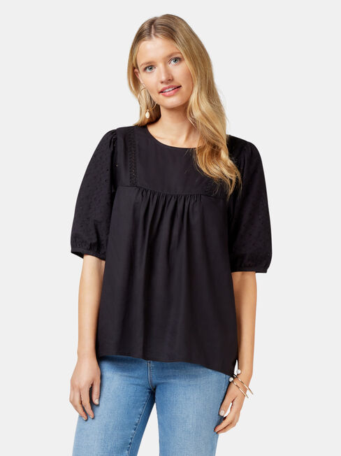 Lilah Broderie Sleeve Blouse, Black, hi-res