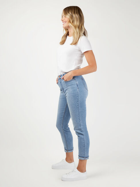 Brooke High Waisted tapered Crop Jeans, Mid Indigo, hi-res