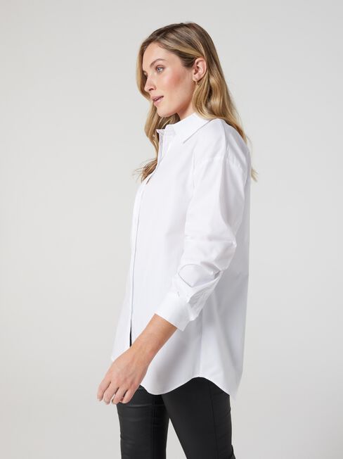 Selina Button Thru Shirt, White, hi-res