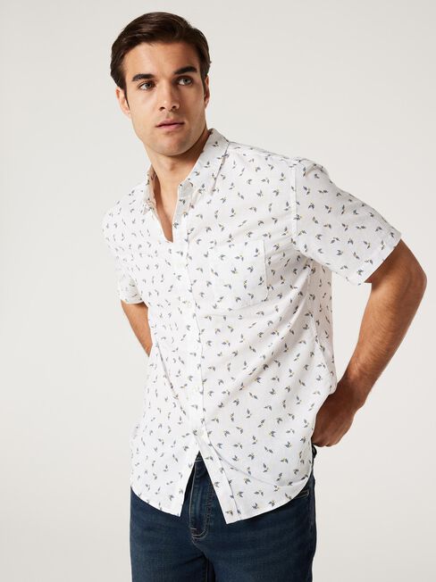 SS Alfie Print Linen Shirt, white Multi, hi-res