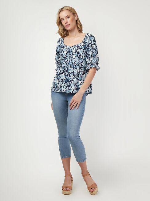 Daphne Sweetheart Neck Top, Floral, hi-res
