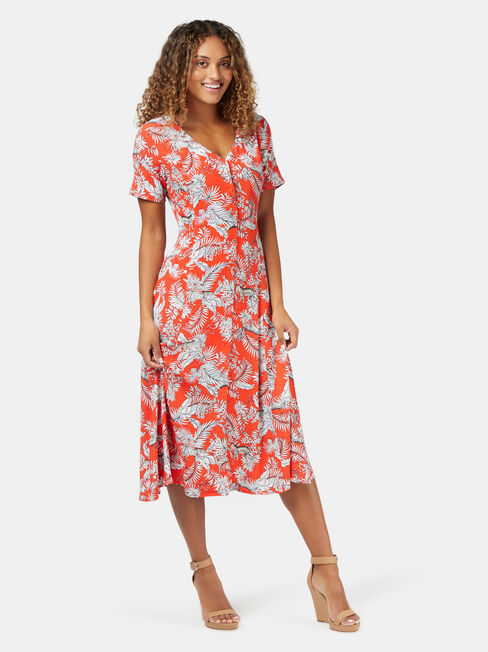 Jacqueline Printed Midi Dress, Red, hi-res