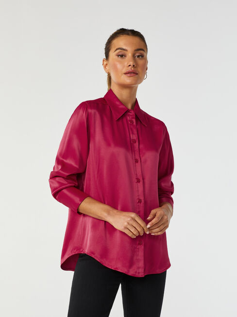 Katia Satin Shirt, Red, hi-res