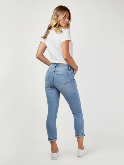 Brooke High Waisted tapered Crop Jeans, Mid Indigo, hi-res