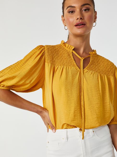 Jessie Shirred Yoke Top, Yellow, hi-res