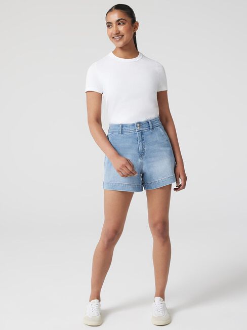 Georgia Tummy Trimmer Denim Short, Blue, hi-res