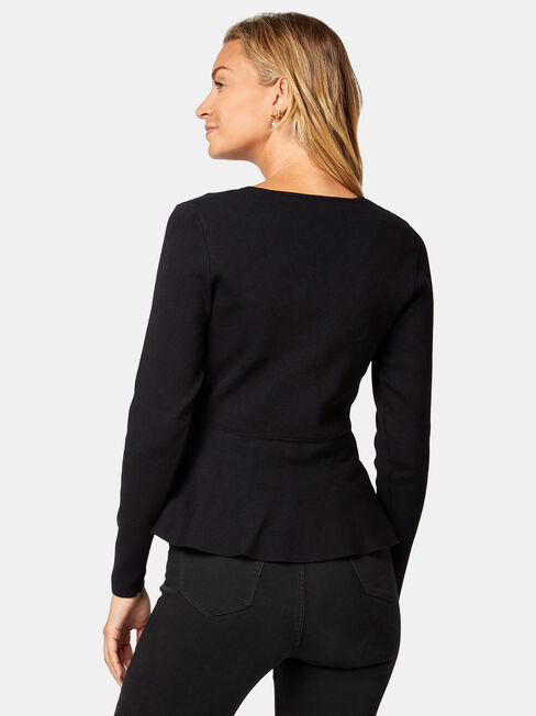 Charlotte Peplum Cardigan, Black, hi-res