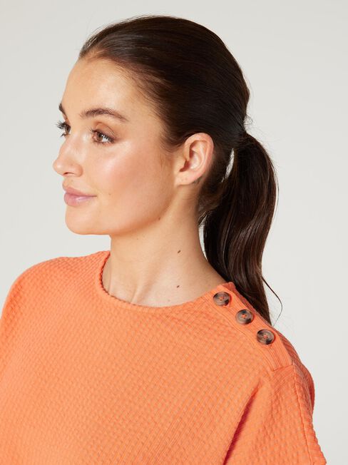 Louise Textured Button Detail Tee, Orange, hi-res