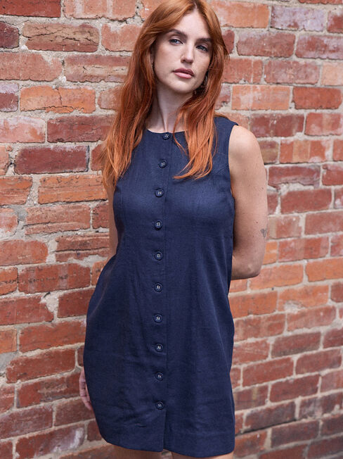 Annie Button Front Dress, Ink, hi-res