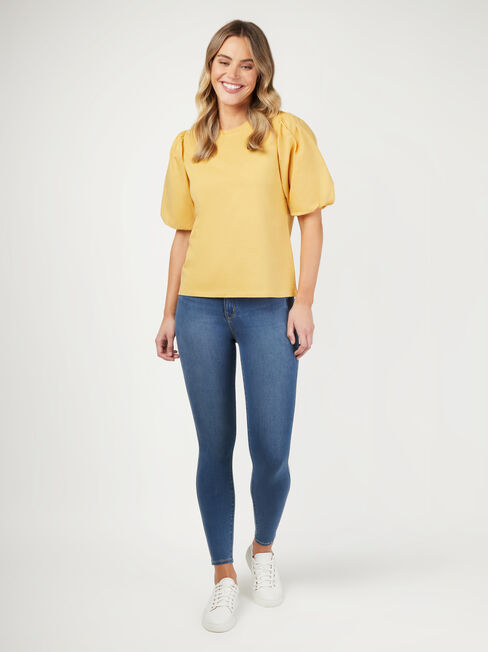 Charlie Cotton Puff Sleeve Top, Yellow, hi-res