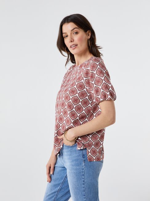 Waverly Raglan Puff Sleeve Top, Red, hi-res