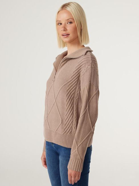 Opal Half Zip Knit, Latte , hi-res