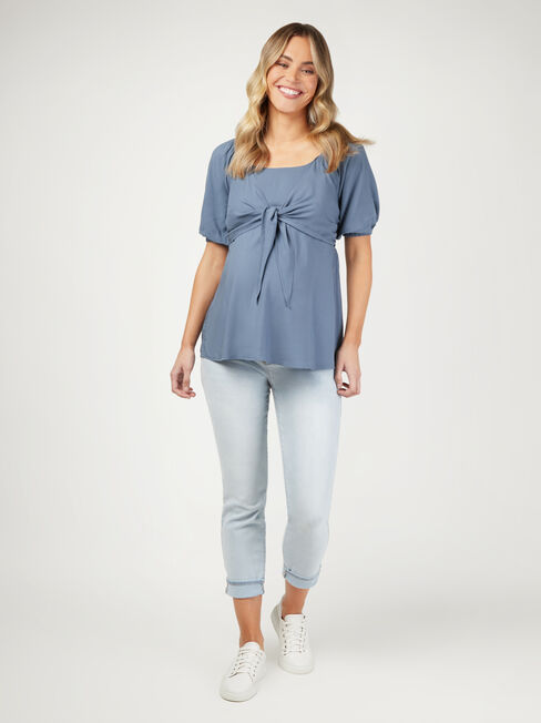 Charlie Maternity Tie Front Top, Blue, hi-res