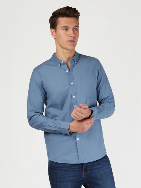Heston Oxford Long Sleeve Shirt, Blue, hi-res