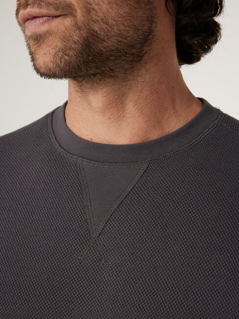 Harrison Crew Textured Long Sleeve Top, Charcoal Marle, hi-res