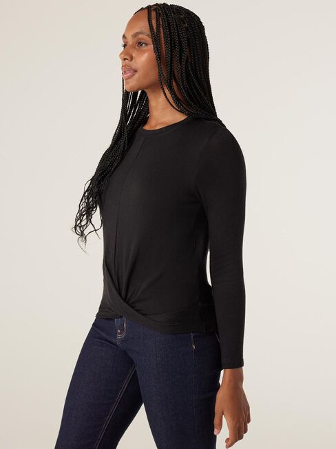 Hazel Soft Touch Twist Front Pullover, Black, hi-res