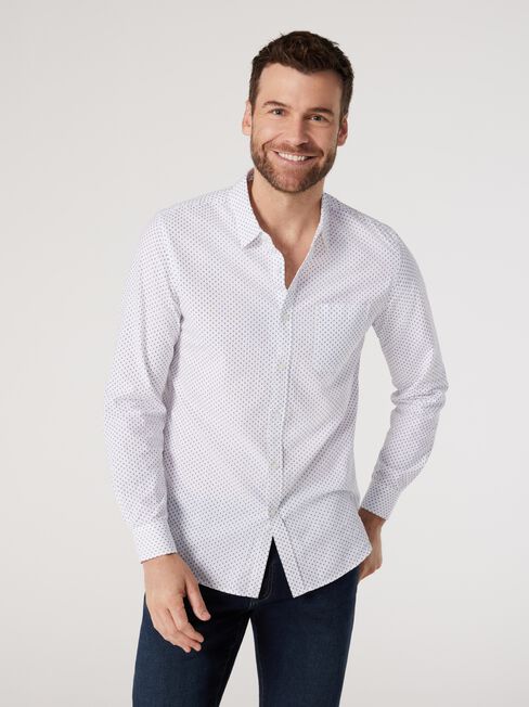 LS Marco Print Shirt, White, hi-res