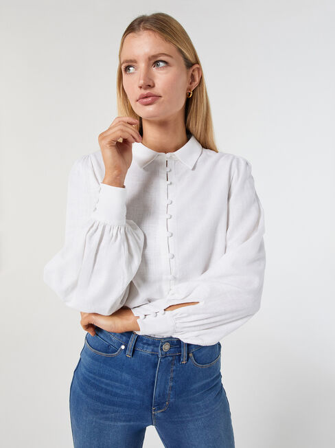 Laurel Linen Puff Slv Shirt, White, hi-res