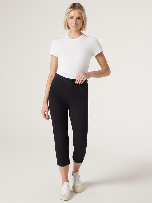 Sammy Mid Waisted Straight Capri, Black, hi-res