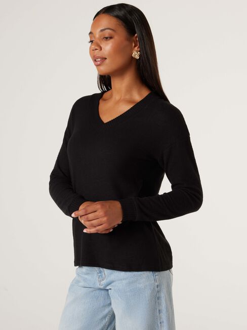 Viv V-Neck Soft Touch Top, Black, hi-res