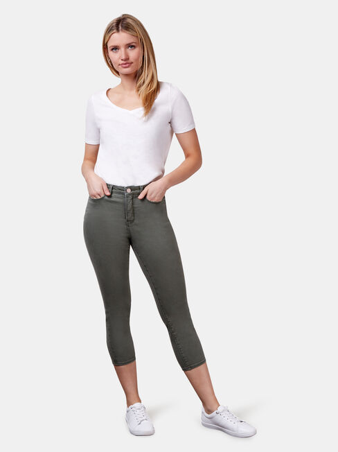 Kara Mid Waist Skinny Capri Khaki, Coloured, hi-res