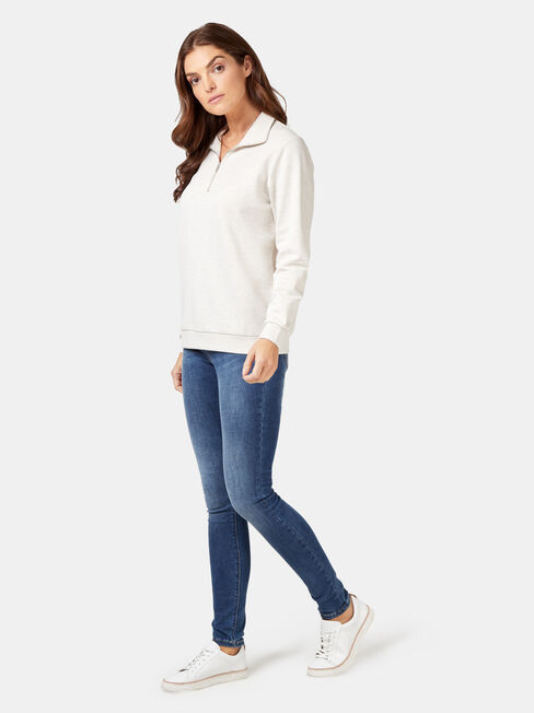 Zip Front Sweat, White, hi-res