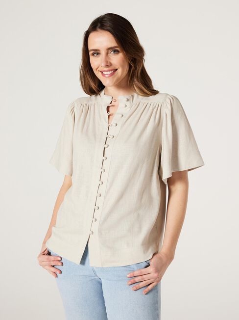 Alissa Flutter Sleeve Top, Oatmeal, hi-res