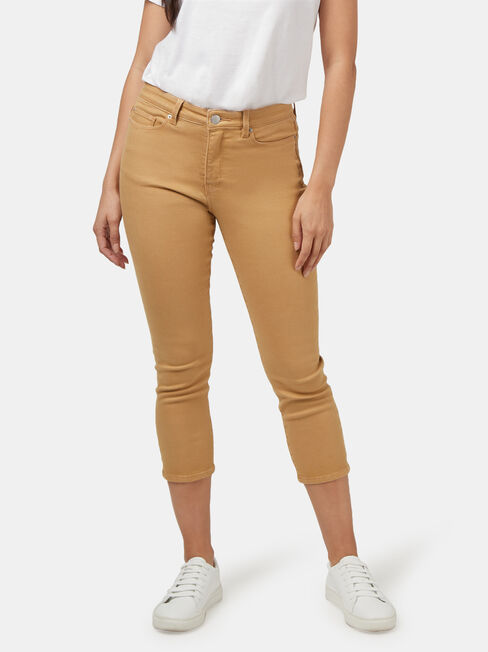 Kara Mid Waisted Skinny Capri Camel, Khaki, hi-res