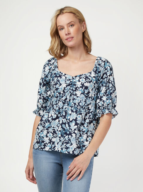 Daphne Sweetheart Neck Top, Floral, hi-res