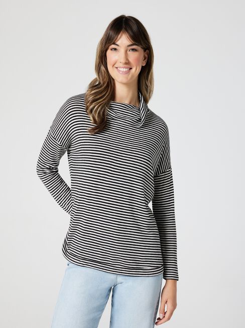 Amy Soft Touch Roll Neck, Black & White Stripe, hi-res