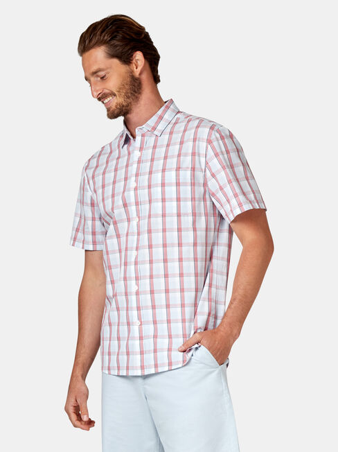 Todd Short Sleeve Check Shirt, Red, hi-res