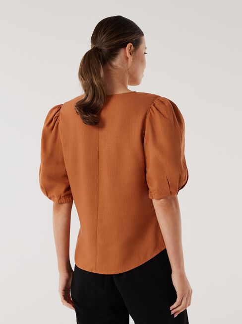 Carla Puff Sleeve Top, Brown, hi-res