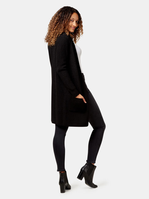 Priya Rib Cardigan, Black, hi-res