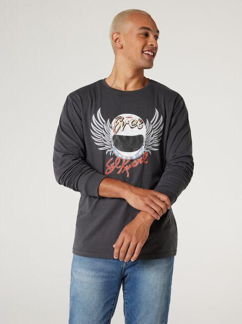 LS Evel Knievel Wings Print Crew Tee, Grey, hi-res