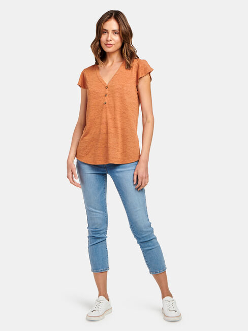 Milly Button Front Tee, Red, hi-res