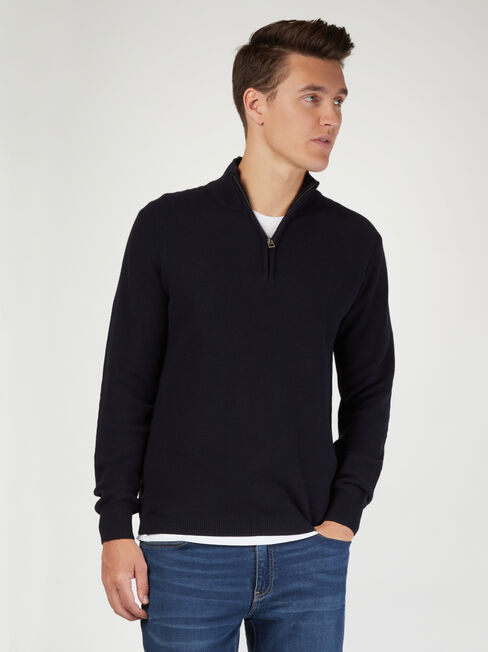 Avalon Funnel Zip Neck Waffle Knit, Blue, hi-res