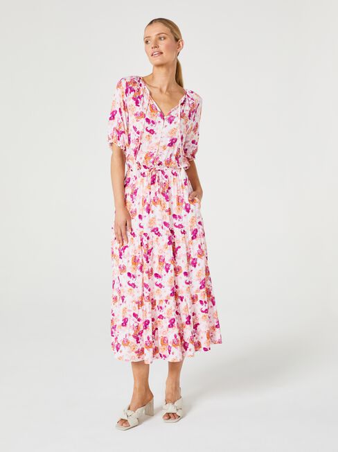 Grace Tiered Midi Dress, Floral, hi-res