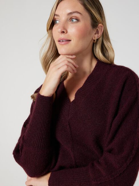 Camilla V-Nk Relaxed Pullover Knit, Auburn, hi-res