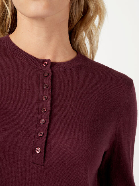 Jenny Fine Knit Henley, Purple, hi-res