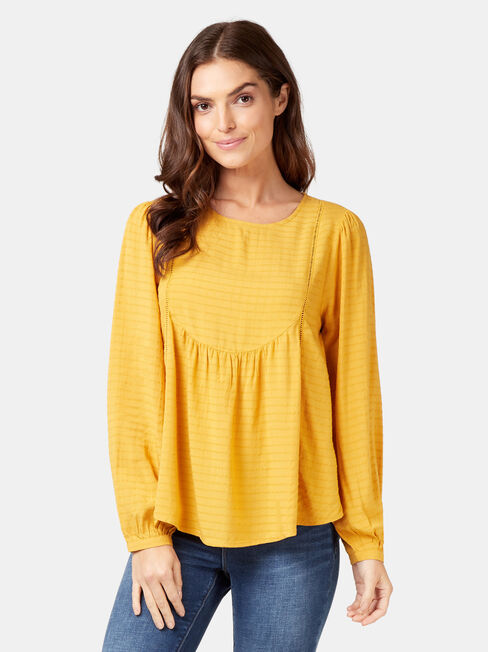 Avery Ladder Trim Blouse, Yellow, hi-res