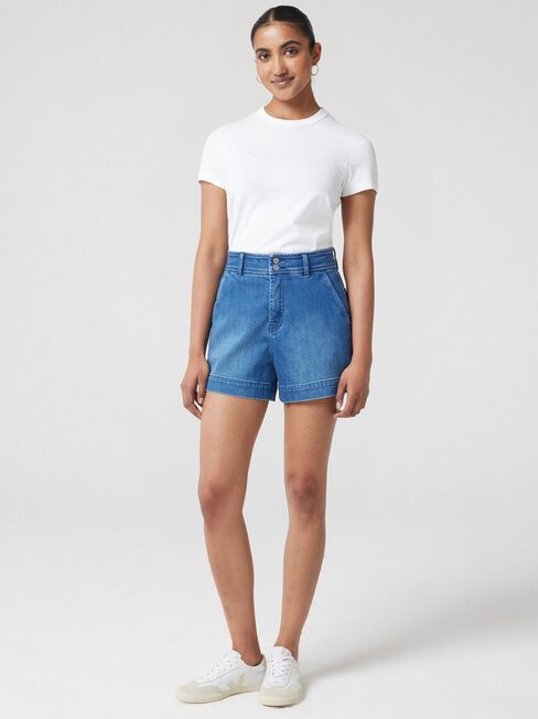 Georgia Tummy Trimmer Denim Short, Blue, hi-res