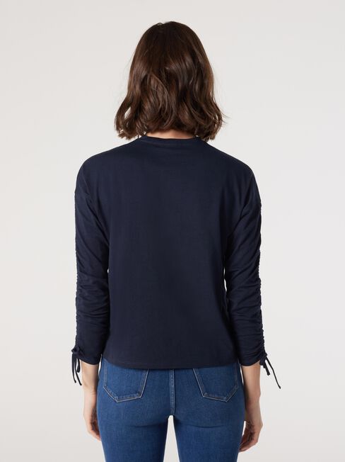 Erica Ruched Sleeve Top, Blue, hi-res