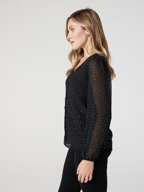 Luella Button Down Blouse, Black Multi, hi-res