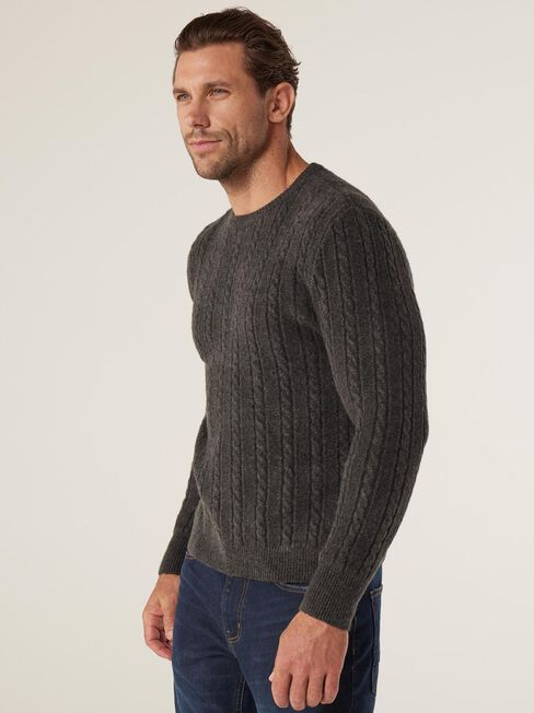 LS Archie Cable Crew Knit, Charcoal Marle, hi-res