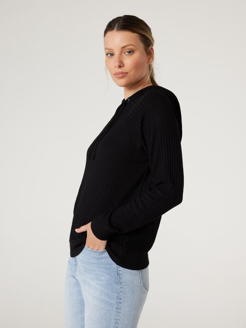 Khloe Rib Hoodie, Black, hi-res