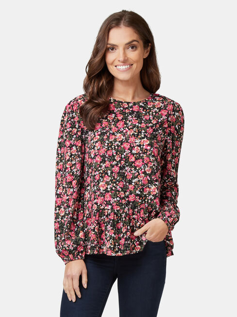 Penelope Peplum Hem Top, Floral, hi-res