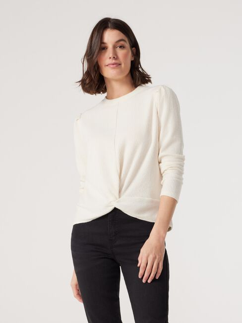 Aimee Twist Hem Top, White, hi-res