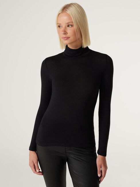 Sariah Soft Touch Turtle Neck Pullover, Black, hi-res